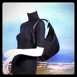 ⚡FLASH SALE⚡GUCCI Black Leather/Canvas GG Hobo